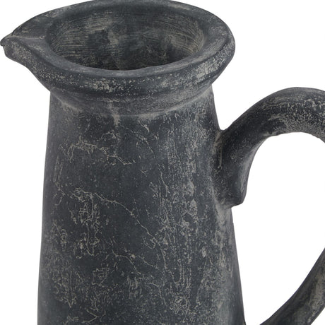 Hill Interiors Tall Ceramic Jug in grey with a textured matt stoneware finish, poured lip and curved handle, shown close-up against a white background.