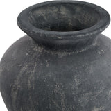 Close-up of the Hill Interiors Ceramic Vase 30cm in grey, showing the flared rim, tapered neck and mottled distressed glaze on the rounded body.