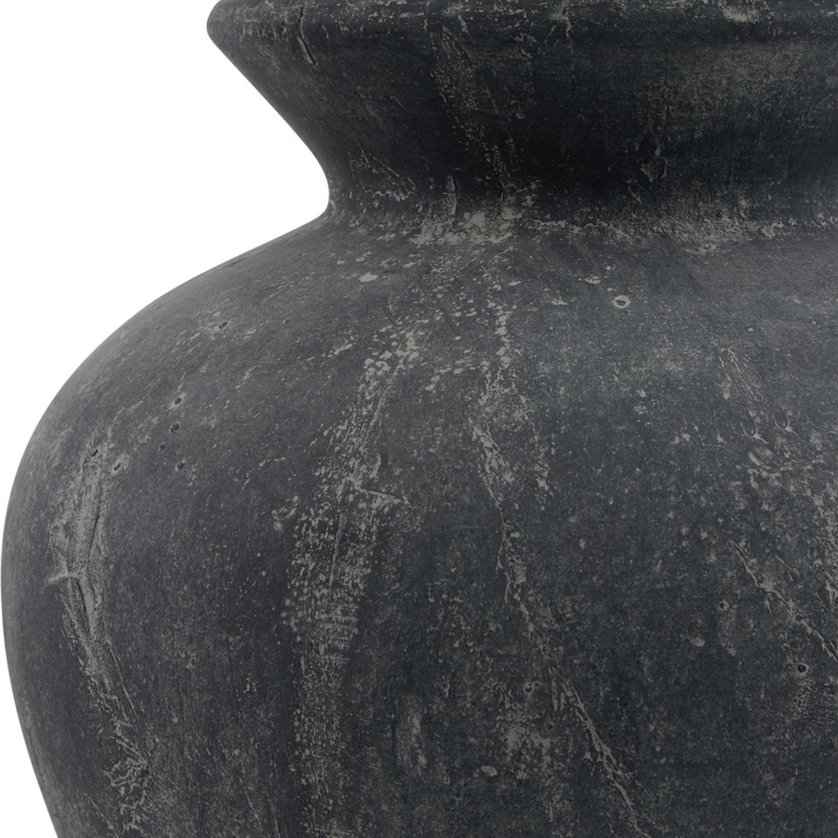 Close-up of the Hill Interiors Ceramic Vase 30cm in grey, showing the rounded body and tapered neck with tonal variation across the textured glazed surface.
