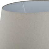 Close-up of the Hill Interiors Lumbriden table lamp's natural linen drum shade, showing its woven texture and white interior lining.