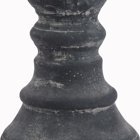 Close-up of the Hill Interiors Grey Column Candle Holder showing the tiered ceramic column with a distressed matte grey finish.