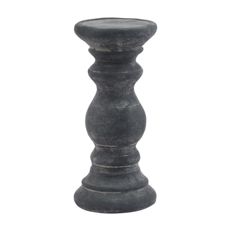 Hill Interiors Small Grey Column Candle Holder in grey ceramic with a turned baluster shape and recessed top, shown on a plain white background.