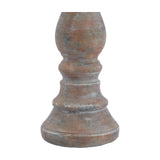 Hill Interiors Column Candle Holder in brown ceramic, close-up of the turned tapered base with warm earthy glaze, shown on a plain white background.