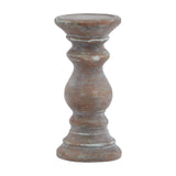 Hill Interiors small brown ceramic column candle holder with a turned, sculptural silhouette and warm earthy finish, shown on a plain white background.