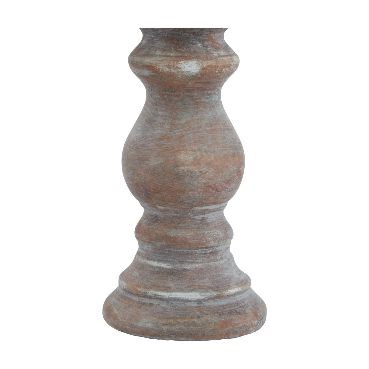 Hill Interiors small brown ceramic column candle holder with a turned, sculptural silhouette and weathered earthy finish, shown on a plain white background.