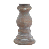 Hill Interiors small brown ceramic column candle holder with a turned, sculptural silhouette and weathered earthy finish, shown on a plain white background.