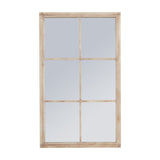Hill Interiors large washed wood window mirror in brown, tall rectangular frame divided into six panes, shown against a plain white background.