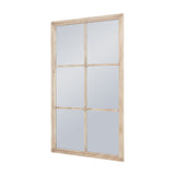 Hill Interiors Large Washed Wood Window Mirror in brown with a six-pane wooden frame, shown at an angle on a plain white background.