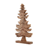 Hill Interiors Large Natural Wooden Christmas Tree in beige, a carved layered pine silhouette on a rectangular wood base, shown on a plain white background.