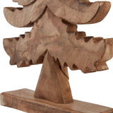 Close-up of the Hill Interiors Large Natural Wooden Christmas Tree in beige, showing the carved tiered branches and visible grain of the timber.