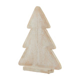 Hill Interiors large patterned wooden decorative tree in whitewashed brown with floral cut-out detail on a rectangular base, shown on white.