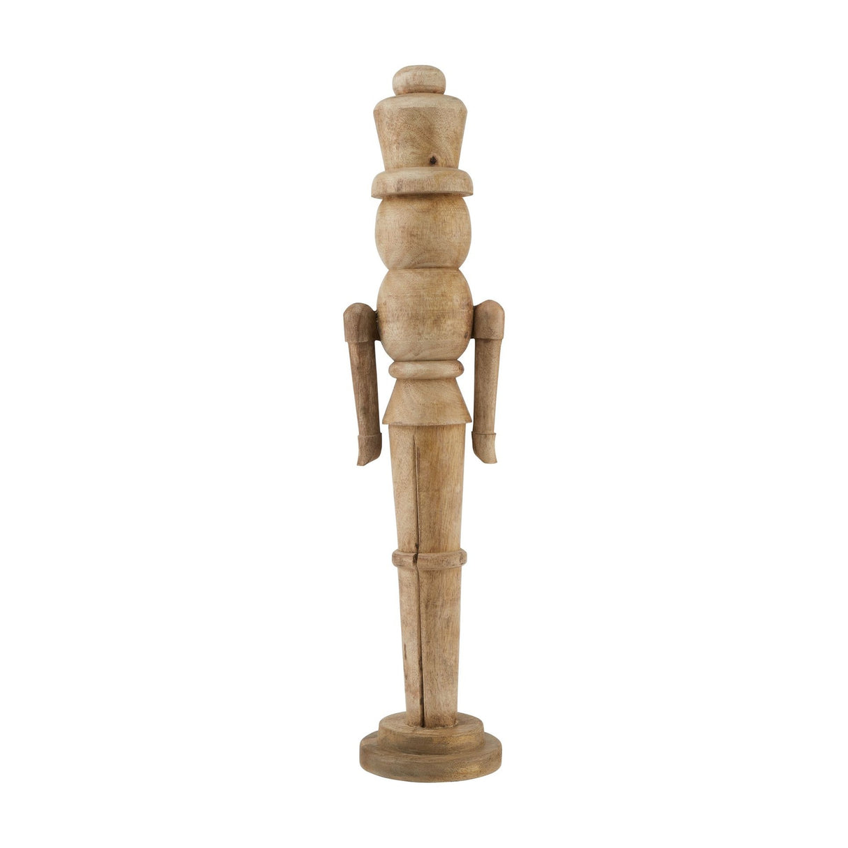 Hill Interiors Large Wooden Nutcracker Decoration in beige, a turned wood soldier figure with tall cap and round base, shown on a plain white background.