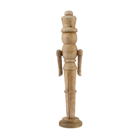 Hill Interiors Large Wooden Nutcracker Decoration in beige, a turned wood soldier figure with tall cap and round base, shown on a plain white background.