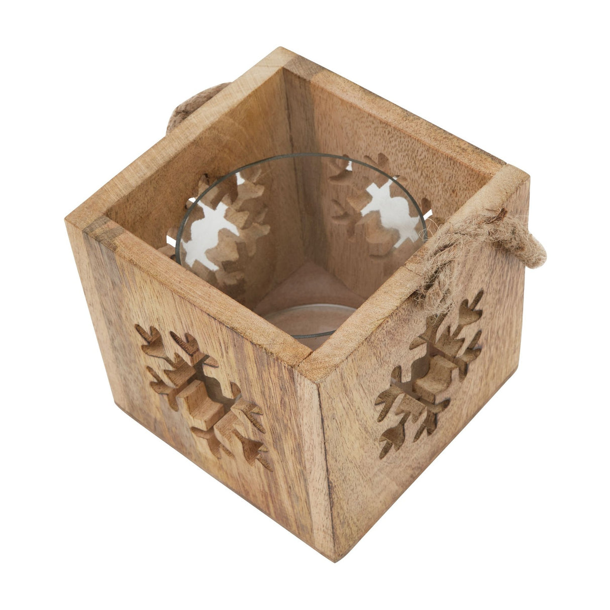 Wooden Snowflake Tealight Candle Holder – Brown