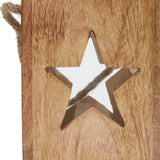 Close-up of Hill Interiors Wooden Star Tealight Candle Holder showing the cut-out star shape in beige timber with a jute rope handle.