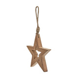Hill Interiors Natural Wooden Hanging Star in beige with cut-out centre and jute cord loop, shown against a plain white background.