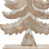Close-up of Hill Interiors Large Tiered Wooden Tree Decoration in brown, showing layered branches with a white wash finish over natural wood grain.