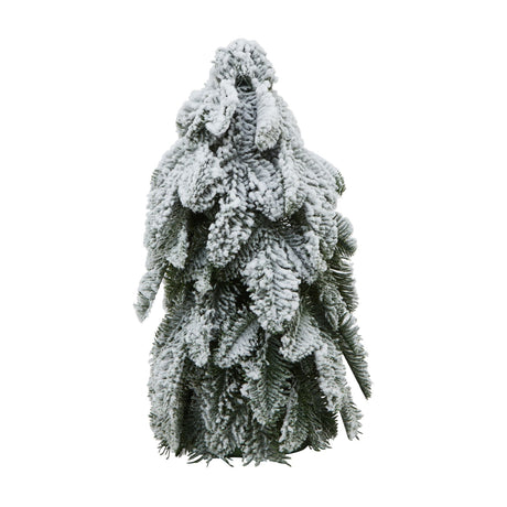 Hill Interiors Medium Snowy Fir Tree 40cm in white, a plastic Christmas decoration with flocked snow-effect branches, shown against a plain white background.