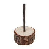 Hill Interiors Medium Snowy Spindle Tree base detail showing the slim brown trunk set into a natural bark-edged wood log, on a white background.