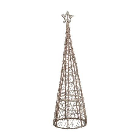 Hill Interiors Large LED Wicker Christmas Tree in brown, a tall tiered conical woven frame topped with a wicker star, shown on a plain white background.