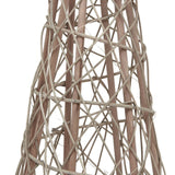 Close-up of the Hill Interiors Large LED Wicker Christmas Tree in brown, showing the tapered woven frame with vertical staves and crisscrossing wicker strands.