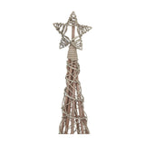 Close-up of the Hill Interiors Large LED Wicker Christmas Tree in brown, showing the woven star topper and tapered spiral frame on white.