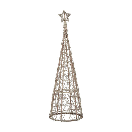Hill Interiors LED wicker Christmas tree in brown, 115cm tall with a woven conical form and star topper, shown on a plain white background.