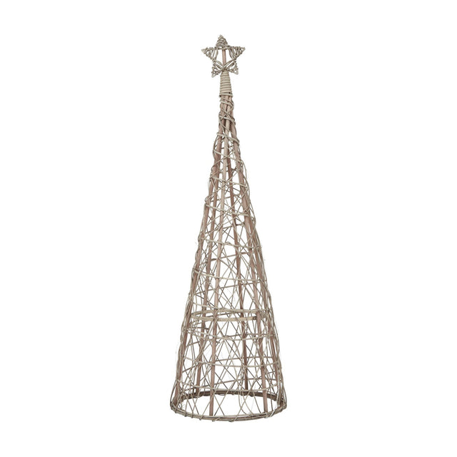 Hill Interiors LED wicker Christmas tree in brown, 115cm tall with a woven conical form and star topper, shown on a plain white background.