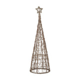 Hill Interiors LED wicker Christmas tree 115cm in brown, woven conical form with star topper and integrated fairy lights, shown on a white background.