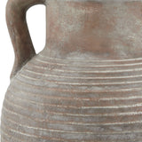 Close-up of the Hill Interiors Large Ceramic Amphora Vase in brown, showing the ribbed shoulder, handle and matte earthy finish.