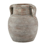 Hill Interiors Brown Ceramic Amphora Vase with ribbed rounded body, twin handles and weathered earthy finish, shown on a plain white background.