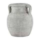 Hill Interiors Stone Amphora ceramic vase in beige with a ribbed rounded body, narrow neck and two side handles, shown on a plain background.