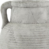 Close-up of the Hill Interiors Stone Amphora ceramic vase showing the handle, ridged neck and textured matte beige stone-like finish.