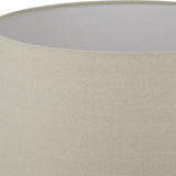 Close-up of the Hill Interiors Lumbriden Lekanis Table Lamp shade in natural linen, showing the woven beige fabric and pale inner lining.