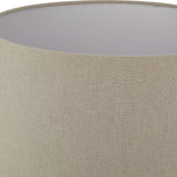 Close-up of the Hill Interiors Ferranock Lekanis table lamp shade in oatmeal linen-look fabric with a pale grey lining.