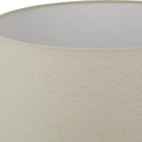 Close-up of the beige linen-look drum shade on the Hill Interiors Elvessa Stone Lekanis table lamp, showing its woven texture and neutral tone.