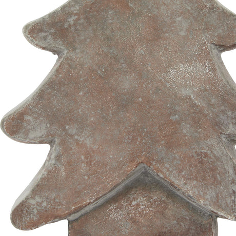 Close-up of Hill Interiors Small Ceramic Christmas Tree in brown, showing the tiered fir silhouette and textured, earthy matt finish.