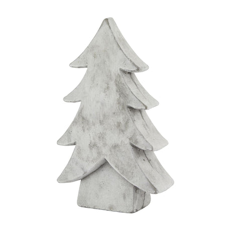 Hill Interiors stone effect large ceramic Christmas tree in beige, with a tiered tapering form and matte textured finish, shown on a plain white background.