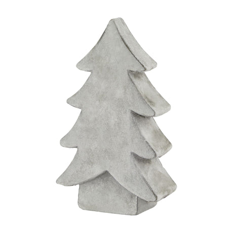 Hill Interiors medium stone-effect ceramic Christmas tree in beige with a tapered layered form and matt textured finish on a white background.