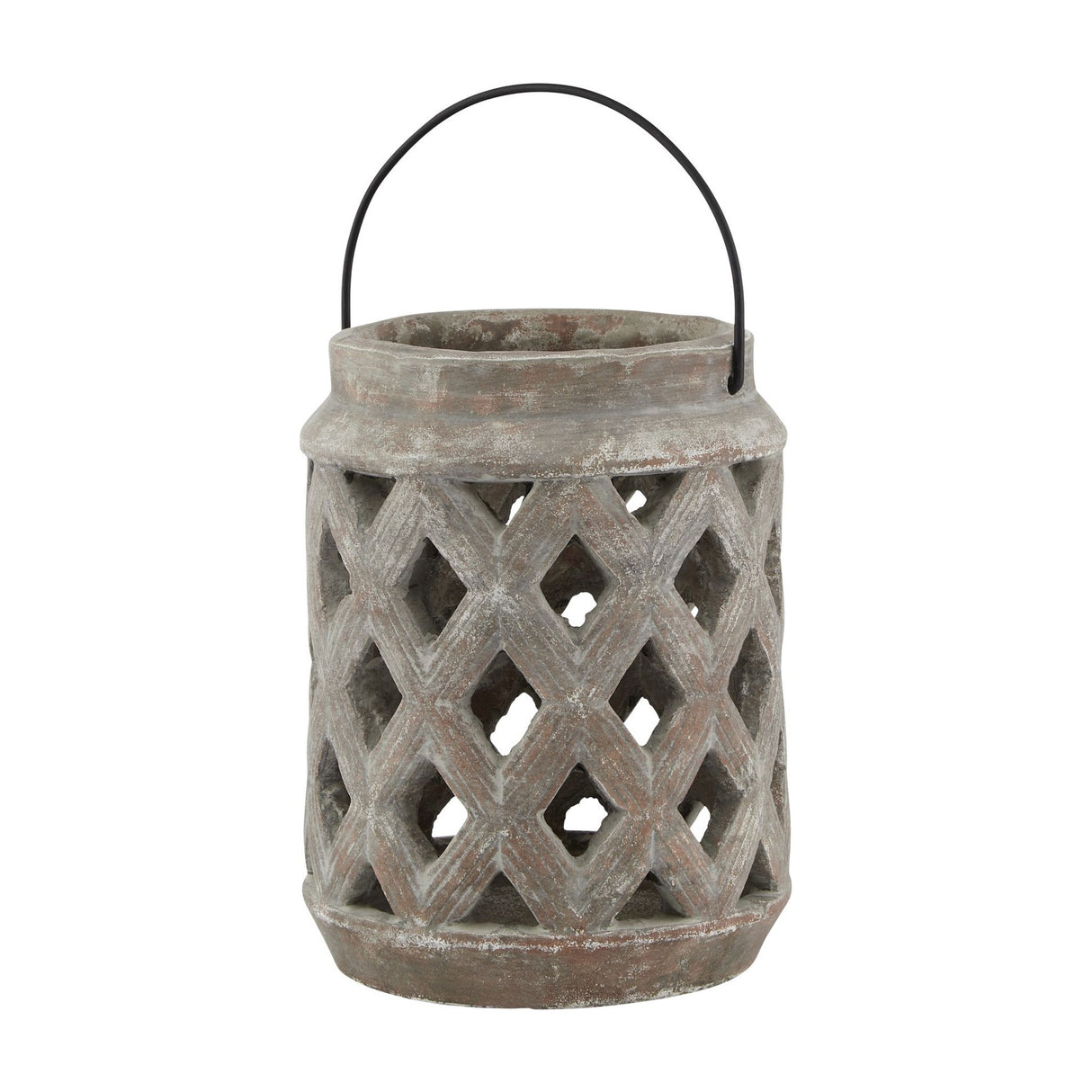 Large Lattice Ceramic Lantern – Brown