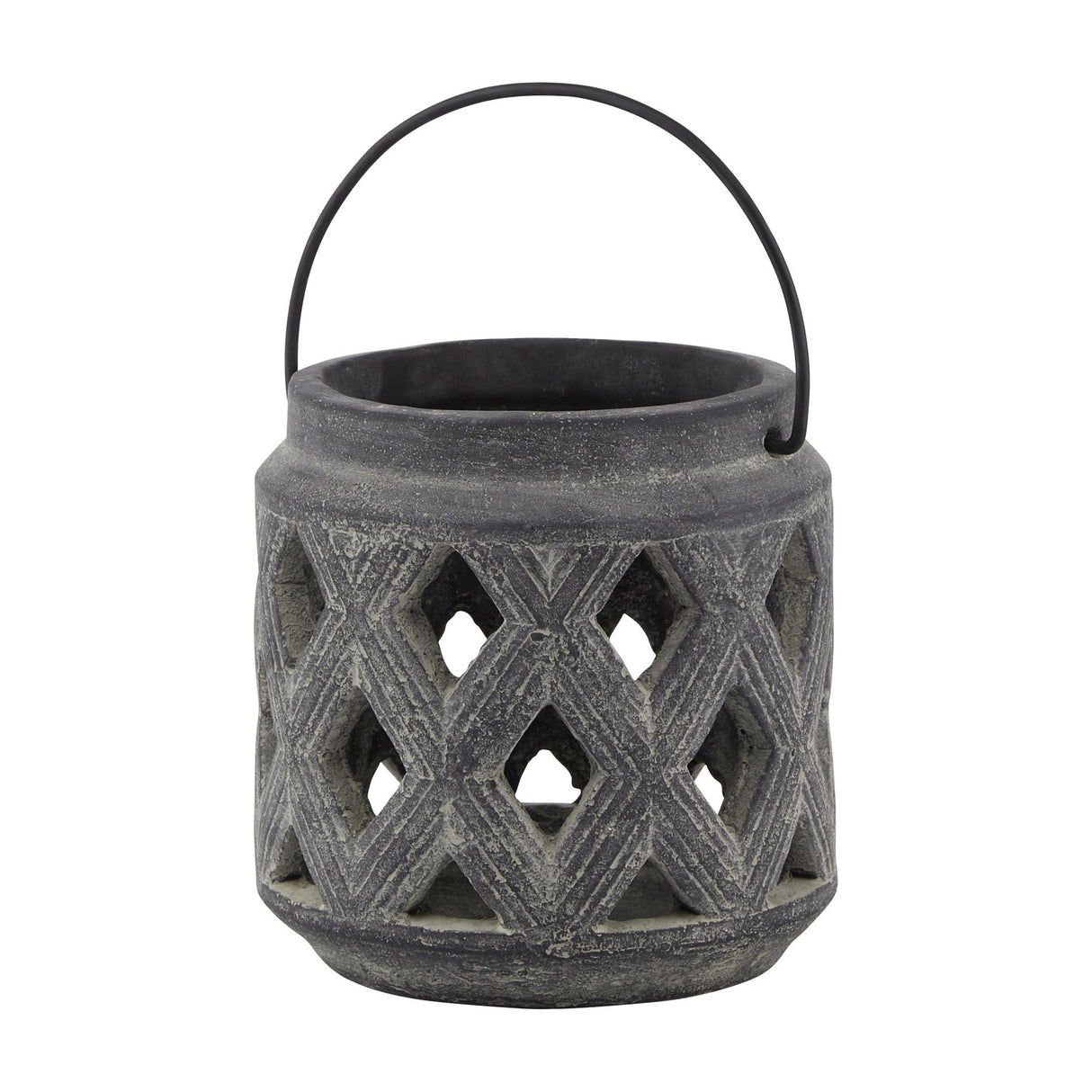 Grey Lattice Ceramic Lantern – Grey
