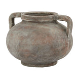 Hill Interiors Brown Ceramic Pelike Pot Vase with rounded body, twin angular handles and weathered earthy finish, shown on a plain white background.