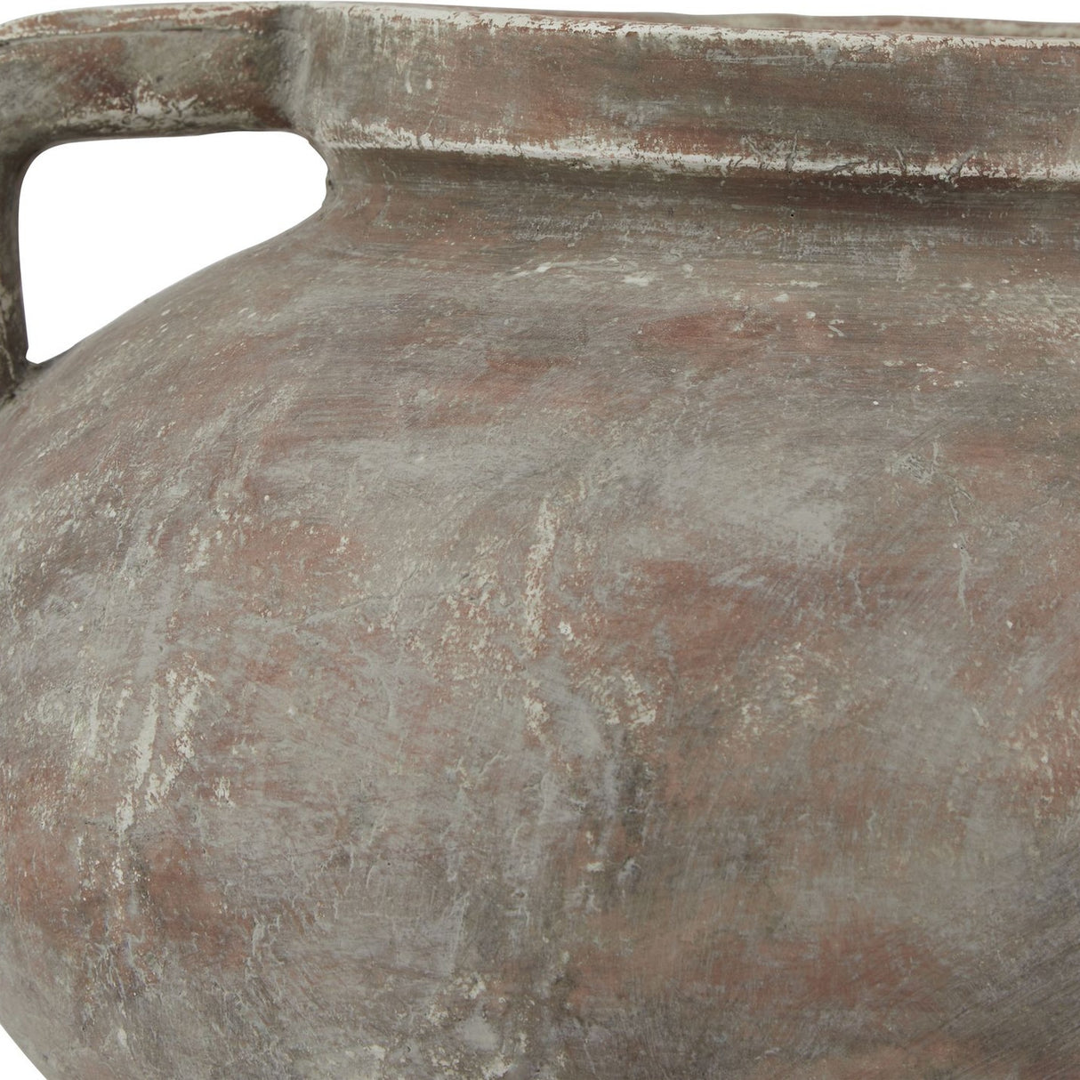 Close-up of Hill Interiors Brown Ceramic Pelike Pot Vase showing the rounded body, angular side handle and weathered warm brown fired clay finish.