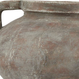 Close-up of Hill Interiors Brown Ceramic Pelike Pot Vase showing the rounded body, angular side handle and weathered warm brown fired clay finish.