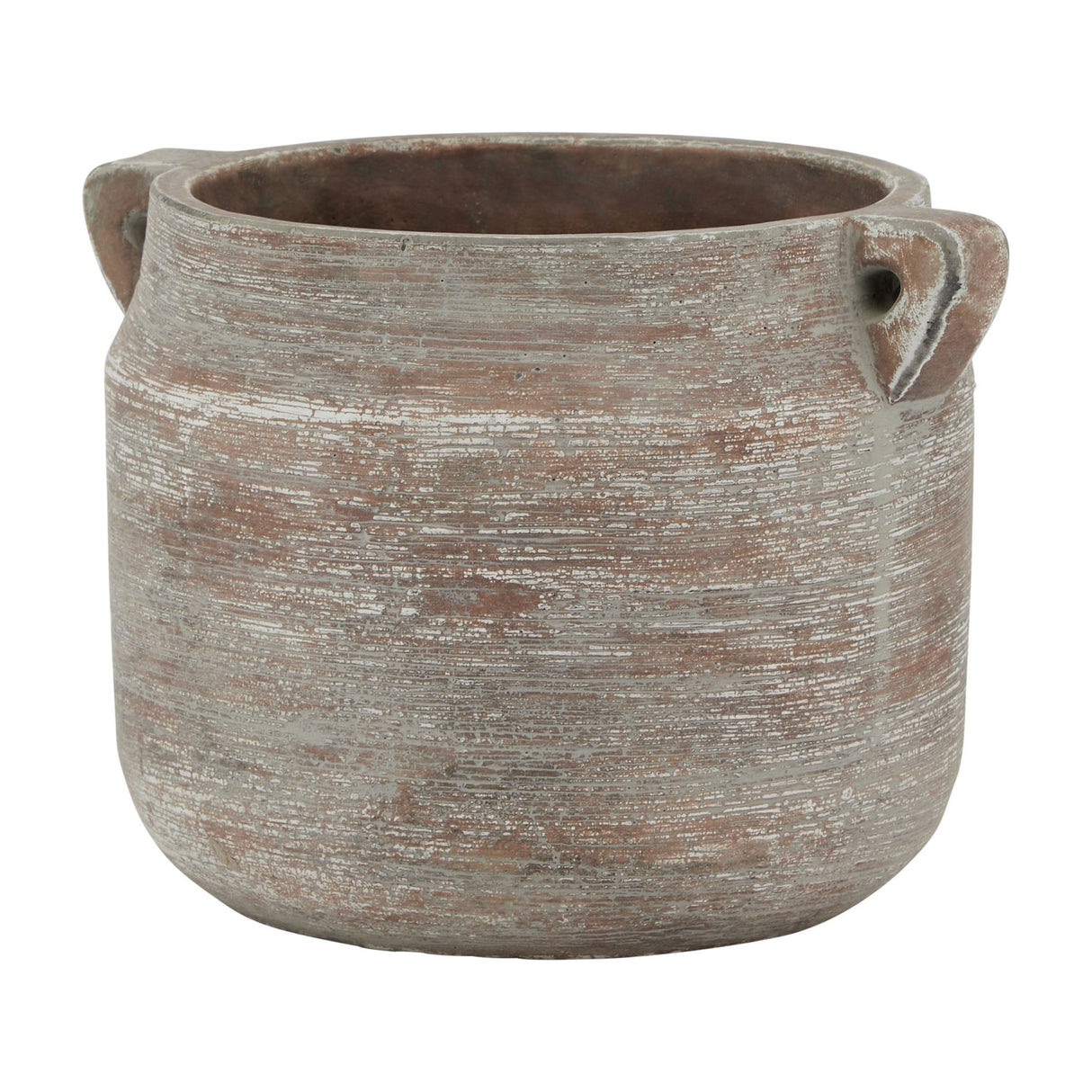 Hill Interiors Brown Ceramic Hydria Pot Vase with rounded belly, short neck, wide rim and small side handles, shown on a plain white background.