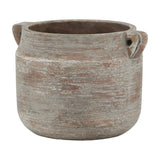 Hill Interiors Brown Ceramic Hydria Pot Vase with rounded belly, short neck, wide rim and small side handles, shown on a plain white background.