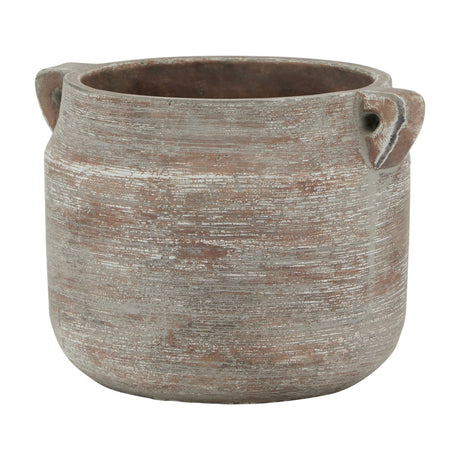 Hill Interiors Brown Ceramic Hydria Pot Vase with rounded belly, short neck, wide rim and small side handles, shown on a plain white background.