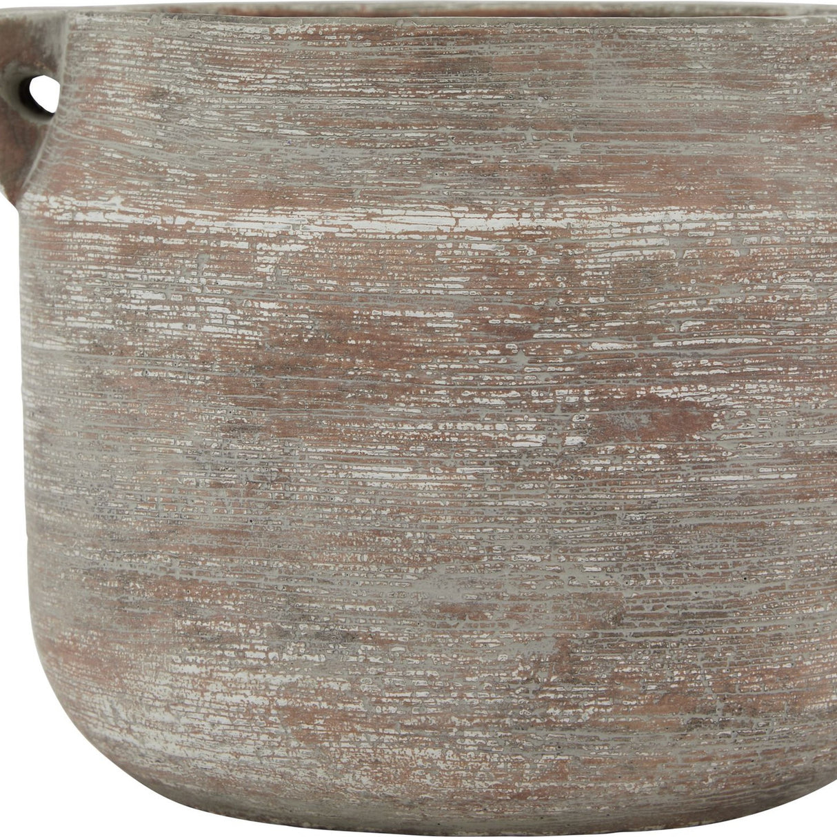 Hill Interiors Brown Ceramic Hydria Pot Vase shown close-up, with rounded body, small side handle and a whitewashed, textured brown finish.
