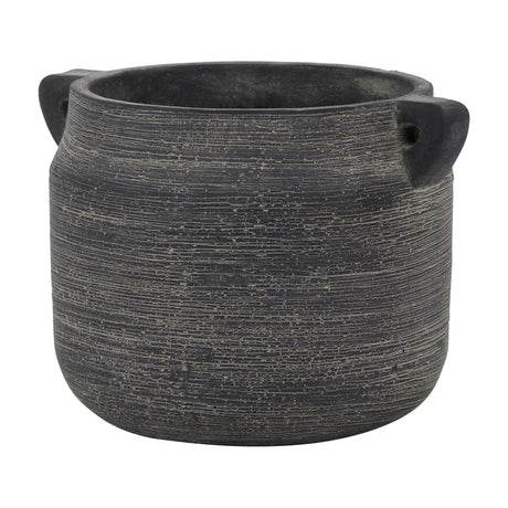 Hill Interiors Grey Hydria ceramic vase with a rounded body, small side handles and textured matte grey finish, shown on a plain background.