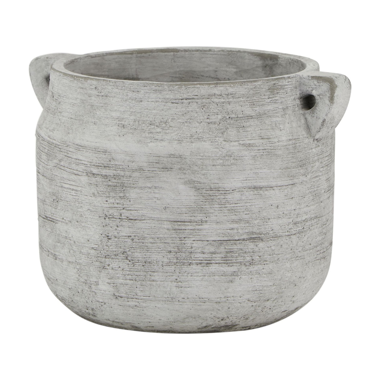 Hill Interiors Stone Hydria ceramic pot vase in beige with a rounded bellied body, small side handles and matte stone-like finish, on a white background.